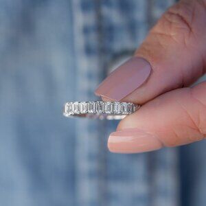 14k White Gold Lab-Grown Diamond 7.00ct Emerald Cut Eternity Band For $3810
